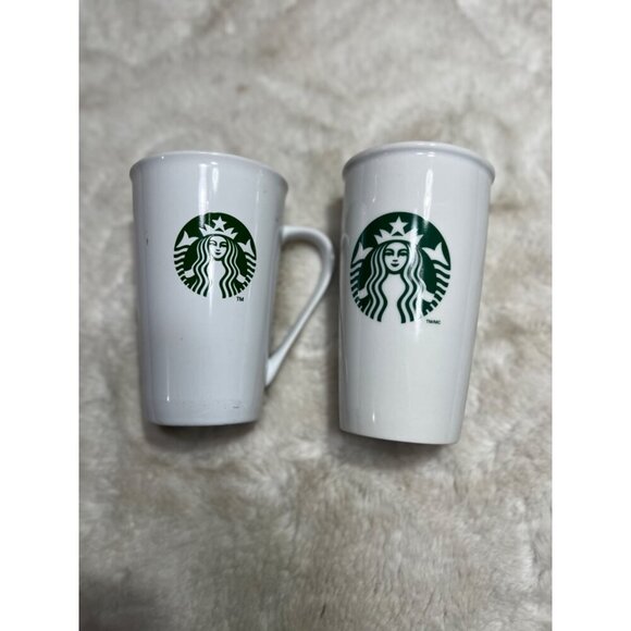 Starbucks white & green logo mug lot of two - Picture 1 of 9